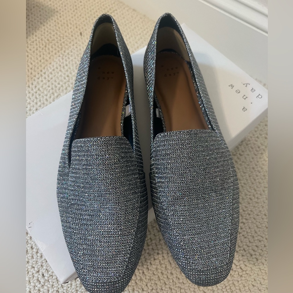 A Good Day Silver shimmer loafers size 10